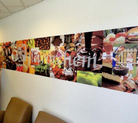 Large interior wall graphic installation with food imagery