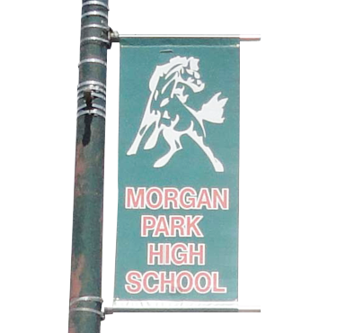 Morgan Park High School banner on a pole